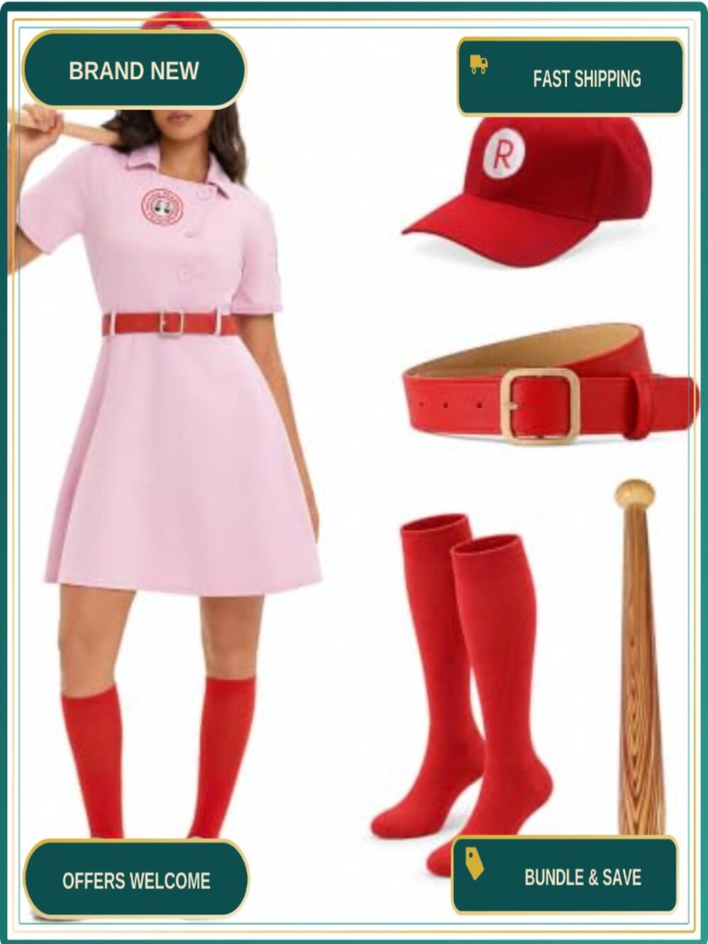 Baseball Player Costume Dress Belt Cap Socks Halloween Cosplay